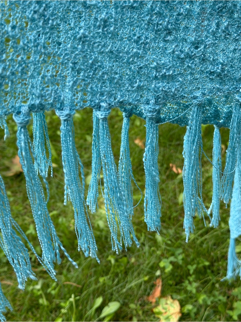 Fringe Knit Poncho in Light Aqua - Picture 5 of 5